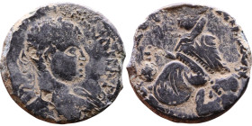 Alexander Severus (222-235) Bronze coin. Obv: Radiate bust of emperor. Rev: Tyche seated left on rock, holding patera over a lighted altar,

24mm 10...