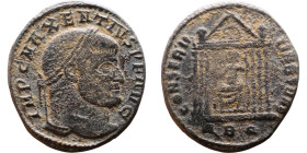 Maxentius (306-312) Follis. Obv: Laureate head right Rev: Roma seated facing, head left, in hexastyle temple, holding globe and sceptre

23mm 6,35g