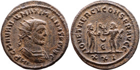 Maximianus. (286-305 ) Antoninianus. Obverse: Bust of Emperor, radiate, draped, right. Reverse: Jupiter standing right holding sceptre and orb facing ...