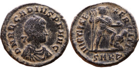 Arcadius (395-408) Follis Obverse: DN ARCADIVS P F AVG, pearl-diademed, draped and cuirassed bust right Reverse: VIRTVS EXERCITI, emperor standing rig...