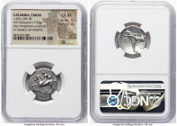 CALABRIA. Tarentum. Ca. 302-280 BC. AR didrachm (21mm, 7.93 gm, 8h). NGC Choice XF 4/5 - 3/5. Philocles, Si-, and Ly-, magistrates. ΦIΛOKΛH-Σ, nude yo...