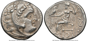 MACEDONIAN KINGDOM. Alexander III the Great (336-323 BC). AR drachm (17mm, 11h). NGC Choice VF. Posthumous issue, Colophon, 310-301 BC. Head of Heracl...