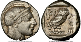 ATTICA. Athens. Ca. 455-440 BC. AR tetradrachm (23mm, 17.18 gm, 2h). NGC Choice VF 5/5 - 4/5. Early transitional issue. Head of Athena right, wearing ...