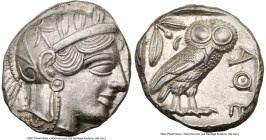 ATTICA. Athens. Ca. 440-404 BC. AR tetradrachm (24mm, 17.22 gm, 8h). NGC Choice AU 5/5 - 4/5. Mid-mass coinage issue. Head of Athena right, wearing ea...