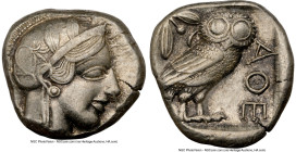 ATTICA. Athens. Ca. 440-404 BC. AR tetradrachm (23mm, 17.17 gm, 4h). NGC AU 5/5 - 4/5. Mid-mass coinage issue. Head of Athena right, wearing earring, ...