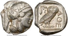 ATTICA. Athens. Ca. 440-404 BC. AR tetradrachm (26mm, 17.20 gm, 7h). NGC AU 3/5 - 4/5. Mid-mass coinage issue. Head of Athena right, wearing earring, ...