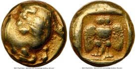 LESBOS. Mytilene. Ca. 454-427 BC. EL sixth-stater or hecte (10mm, 2.54 gm, 2h). NGC VF 4/5 - 4/5. Forepart of goat right, head reverted / Owl standing...