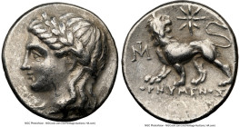 IONIA. Miletus. Ca. 4th-3rd centuries BC. AR drachm (16mm, 1h). NGC VF. Ornumenus, magistrate. Laureate head of Apollo left / OPNYMENOΣ, lion standing...