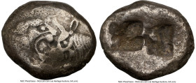 LYDIAN KINGDOM. Croesus (561-546 BC). AR half-stater or siglos (16mm). NGC VF. Croeseid standard, Sardes. Confronted foreparts of lion right (on left)...