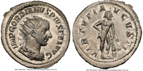 Gordian III (AD 238-244). AR antoninianus (24mm, 4.57 gm, 2h). NGC Choice AU 5/5 - 4/5. Rome, AD 241-243. IMP GORDIANVS PIVS FEL AVG, radiate, draped,...