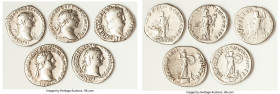 ANCIENT LOTS. Roman Imperial. Lot of five (5) AR denarii. VG-Choice Fine. Includes: Five Roman Imperial AR denarii, various emperors and types. SOLD A...