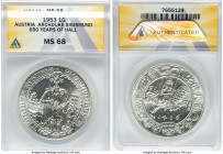Republic silver "650th Anniversary of the Founding of Hall" Medallic Guildner 1953 MS68 ANACS, Vienna mint, KM-XM28, as Dav-8086-7. Official reproduct...