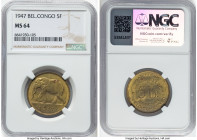 Belgian Colony 3-Piece Lot of Certified Assorted Francs NGC, 1) 5 Francs 1947 - MS64, Pretoria mint, KM29 2) 2 Francs 1943 - MS63, Philadelphia mint, ...