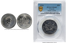 Elizabeth II platinum "Maple Leaf" 50 Dollars 1994 MS68 PCGS, Royal Canadian mint, KM195. HID09801242017 © 2024 Heritage Auctions | All Rights Reserve...