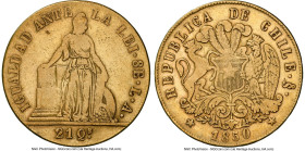 Republic gold 8 Escudos 1850 So-LA F15 NGC, Santiago mint, KM105. OCTOBRE (month struck) on edge. HID09801242017 © 2024 Heritage Auctions | All Rights...