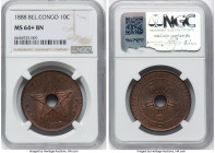 Leopold II 4-Piece Lot of Certified Assorted Centimes NGC, 1) 10 Centimes 1888 MS64+ Brown, KM4 2) 5 Centimes 1888/7 MS64 Red and Brown, KM3 3) 2 Cent...