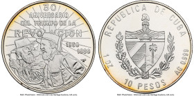 Republic silver "Cienfuegos & Fidel Castro - 30th Anniversary of Revolution" 10 Pesos (1 oz) 1989 MS69 NGC, Havana mint, KM243.1. Mintage: 5,000. Triu...