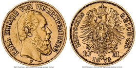 Württemberg. Karl I gold 10 Mark 1873-F AU55 NGC, Stuttgart mint, KM621, J-289, Fr-3872. HID09801242017 © 2024 Heritage Auctions | All Rights Reserved...