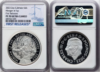 Charles III silver Proof "Morgan le Fay" 5 Pounds (2 oz) 2023 PR70 Ultra Cameo NGC, Mintage: 510. Myths and Legends series. First Releases. HID0980124...