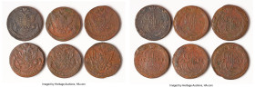 Catherine II 6-Piece Lot of Uncertified Assorted 5 Kopecks, 1) 5 Kopecks 1768-EM - VF (Corrosion), Ekaterinburg mint, KM-C59.3. 41.9mm. 53.62gm 2) 5 K...