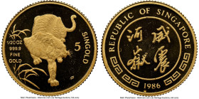 Republic gold "Year of the Tiger" 5 Singold 1986-SM MS68 NGC, Singapore mint, KM-X15. Lunar series. HID09801242017 © 2024 Heritage Auctions | All Righ...