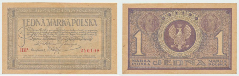 II RP, 1 marka polska 1919 IBP Egzemplarz w ładnym stanie zachowania, centralnie...