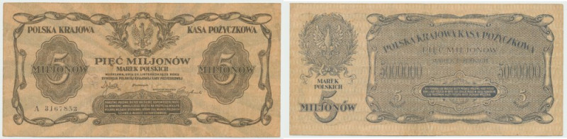 II RP, 5 mln marek polskich 1923 A Egzemplarz o poprawnej wizualnie prezencji, w...