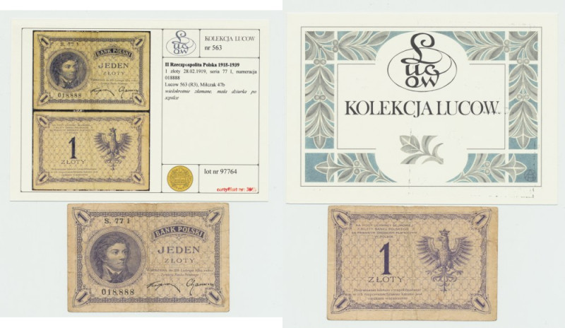 II Republic of Poland, 1 zloty 1919 Kilkakrotnie złamane z małą dziurką po szpil...