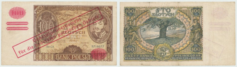 GG, 100 złotych 1934 CA. FAŁSZYWY przedruk okupacyjny Fałszywy przedruk na bankn...