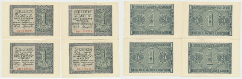 GG, 1 złoty 1941 BB - Zestaw 4 egz. kolejne numery z paczki bankowej Zestaw 4 eg...