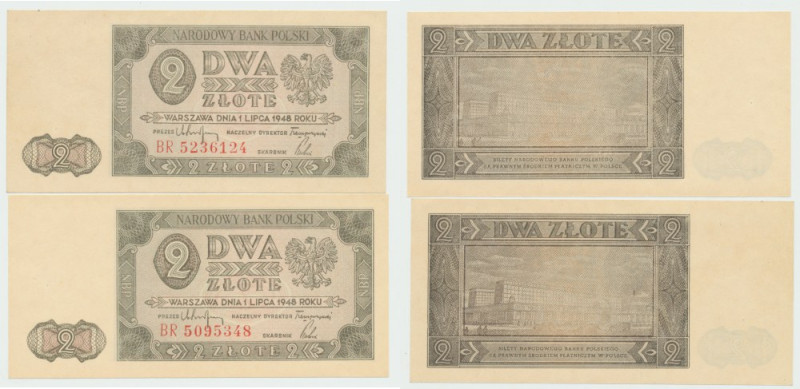 PRL, 2 zloty 1948 BR - Set of 2 pcs. Wyśmienicie zachowane banknoty o idealnej ż...