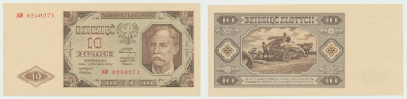 PRL, 10 złotych 1948 AW Piękny egzemplarz w kondycji emisyjnej o doskonałej prez...