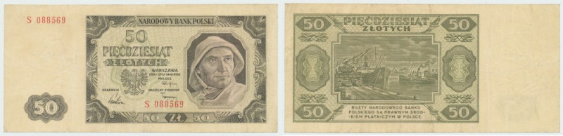 PRL, 50 złotych 1948 S Lubiana odmiana jednoliterowa, doceniona w najnowszym kat...