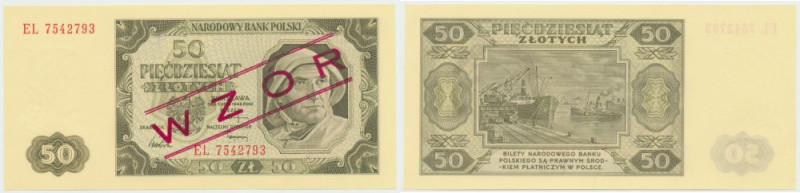 PRL, 50 złotych 1948 EL - WZÓR Doskonale zachowany banknot o idealnej żywej kolo...