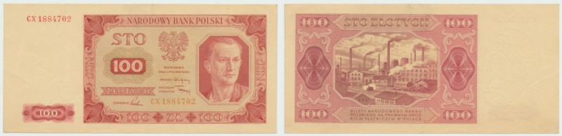 100 złotych 1948 CX Egzemplarz o bardzo dobrej prezencji wizualnej. Centralnie u...
