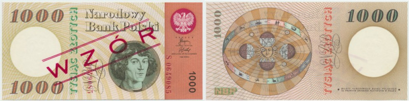 PRL, 1000 złotych 1965 S, WZÓR Bardzo dobrze zachowany banknot o idealnej żywej ...