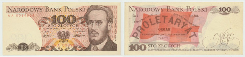 PRL, 100 złotych 1975 AA Bardzo dobrze zachowany banknot w stanie okołoemisyjnym...