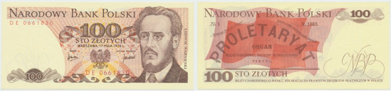 PRL, 100 złotych 1976 DE Bardzo ładnie zachowany banknot. Mały minus za nagniotk...