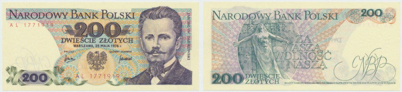 PRL, 200 złotych 1976 AL Pięknie zachowany egzemplarz Mały minus za małą nagniot...