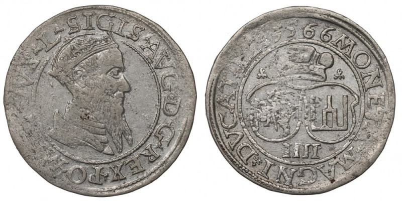 Sigismund II Augustus, 4 groschen 1566, Vilnius - L/LIT Ładny, lekko niedobity e...