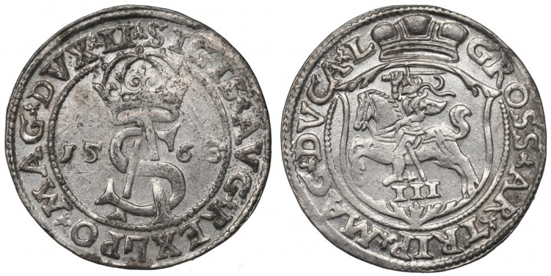 Sigismund II Augustus, 3 groschen 1563, Vilnius - LI/L Bardzo ładny egzemplarz o...