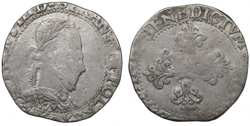 France, Henri III, Franc 1579 Ładny, czytelny egzemplarz lubianej emisji. Awers:...