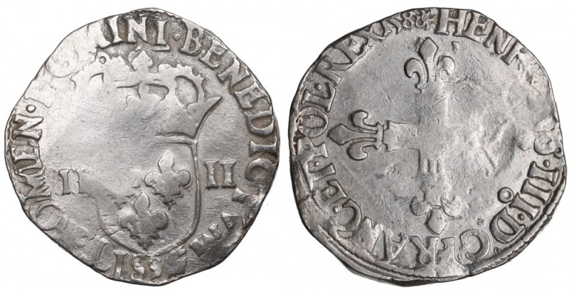 France/Poland, Henri III, 1/4 ecu 1588, Rennes Ładne w pełni czytelne 1/4 ecu z ...