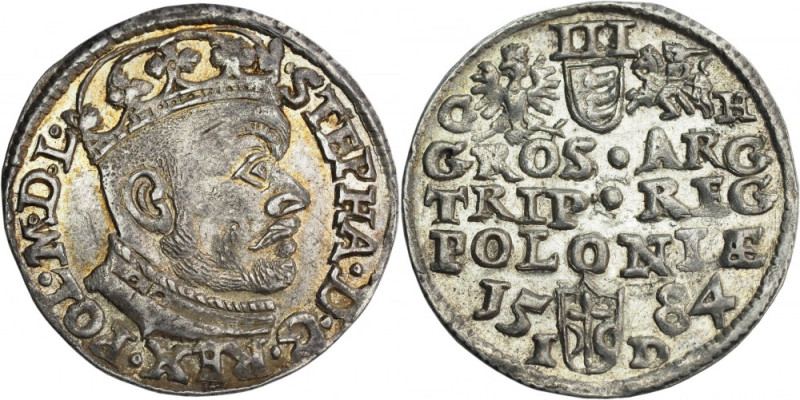 Stefan Batory, Trojak 1584, Olkusz, GH - EXCELLENT Rzadsza, późna dla tego roczn...