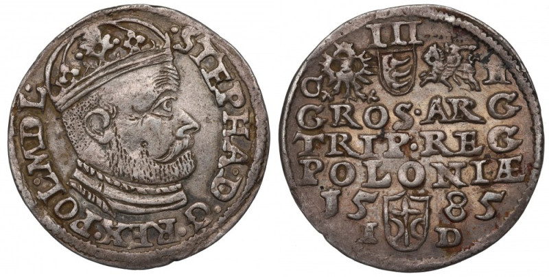 Stephan Bathory, 3 groschen 1585, Olcusia - G-H Ładny egzemplarz z dobrymi detal...
