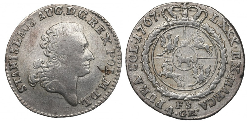 Stanislaus Augustus, 4 groschen 1767 Ładnie zachowana złotówka z resztkami połys...