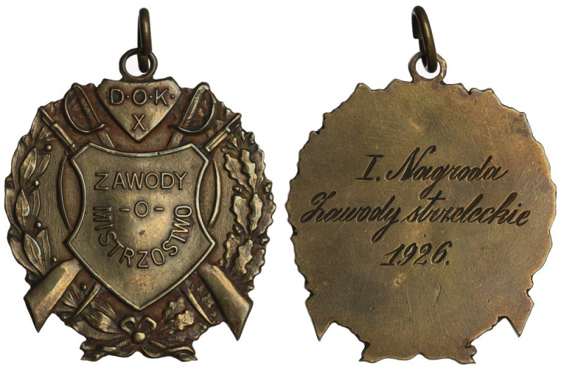 II RP, Medal Zawody o Mistrzostwo Dowództwo Okręgu Korpusu X 1926 Nagroda za I m...