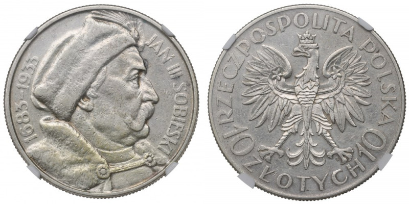 II Republic of Poland, 10 zloty 1933 Sobieski - NGC AU Details Piękny okołomenni...