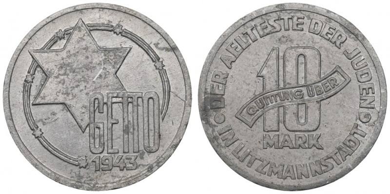 Litzmannstadt Ghetto, 10 mark 1943 Al Bardzo ładny przykład 10 marek z getta z b...