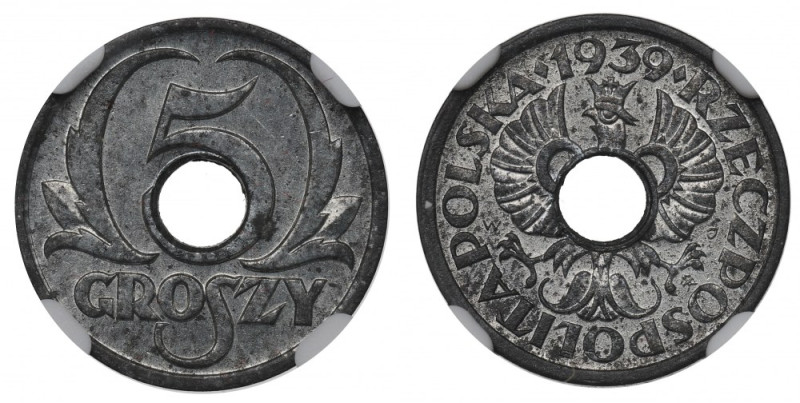 GG, 5 groschen 1939 - NGC UNC Details Moneta o wyśmienitych, menniczych detalach...
